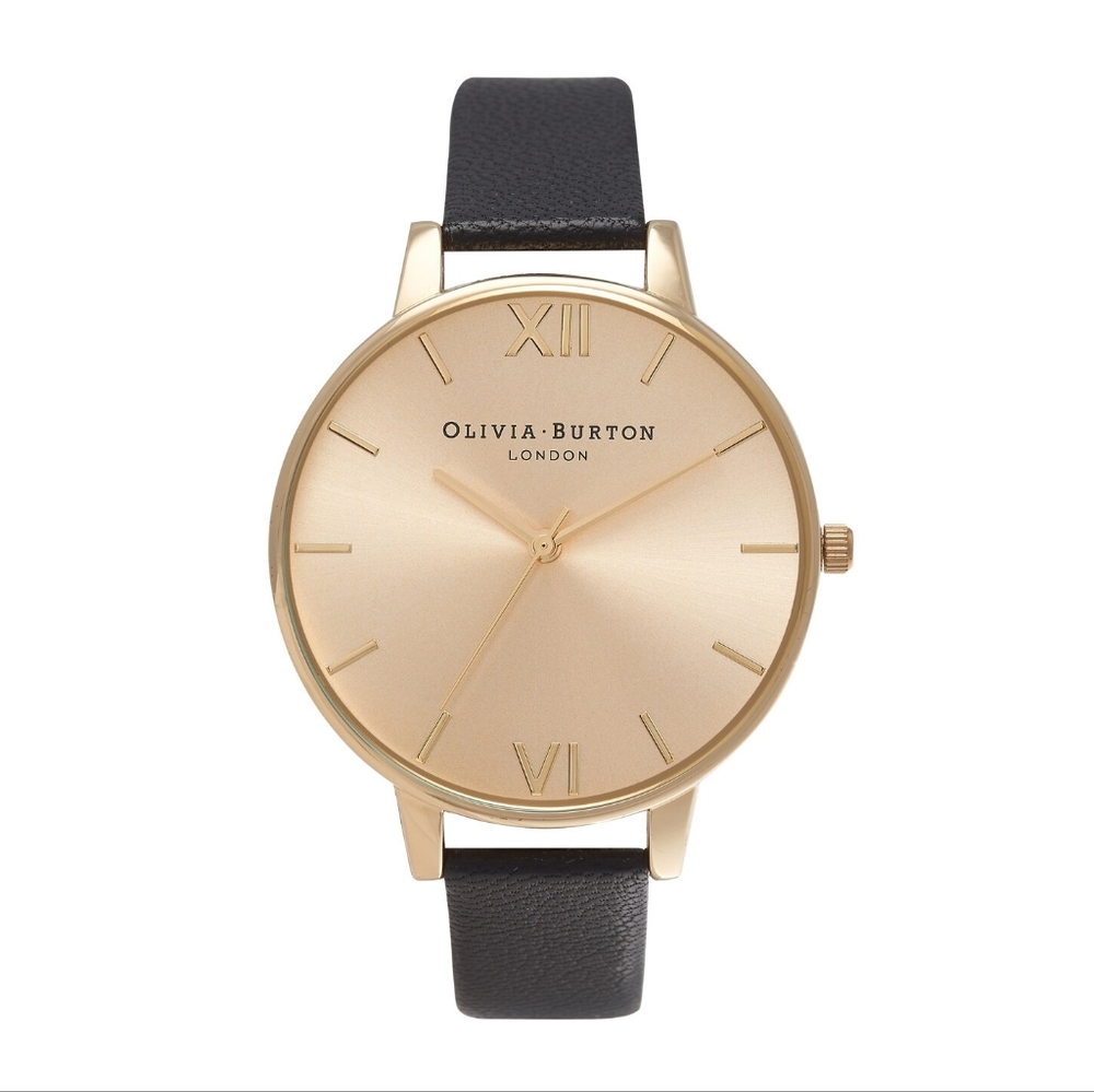 Olivia Burton London Sunray Black and Gold Watch New